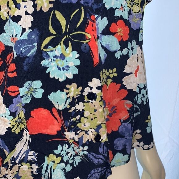 VTG bright tropical Large Floral print button down blouse. Size 8 - Picture 3 of 8